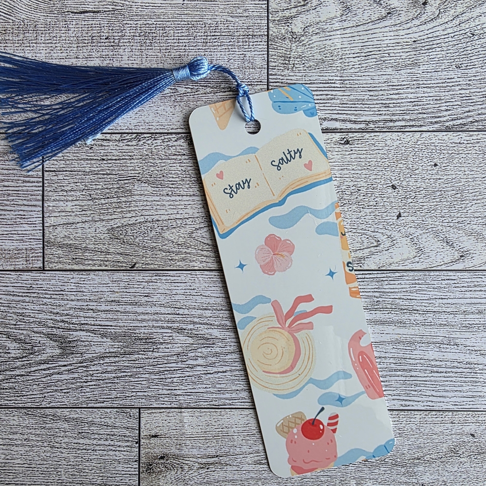 🌊 Stay Salty Beachy Metal Bookmark with Blue Tassel – Coastal Summer Gift